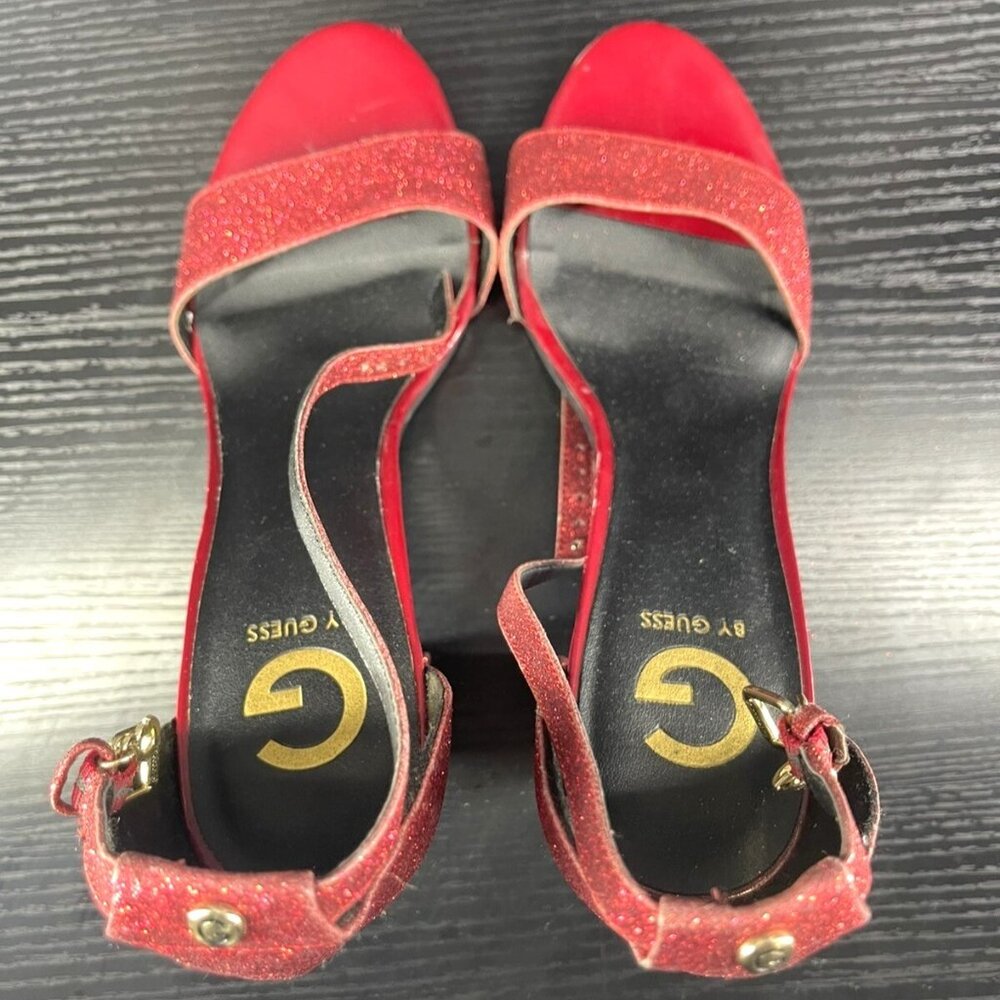 Guess Womens Red Glitter Block Heel Sandals Size 8.5 Ankle Strap Open Toe - Picture 8 of 8